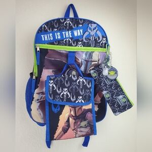 5Pc Mandalorian School Set Backpack Lunch Bag Pencil Bag Key Chain Sanitizer